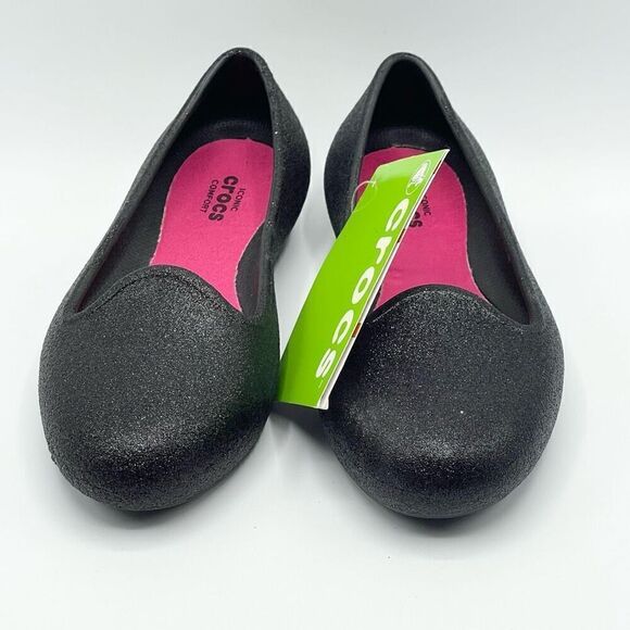 Crocs Eve black glitter slip-on flat sandals - Kids US 13 BNWT - Picture 1 of 9